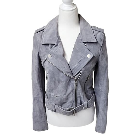 Blank NYC Grey Suede Leather Moto Jacket Womens Size Small - Picture 1 of 15